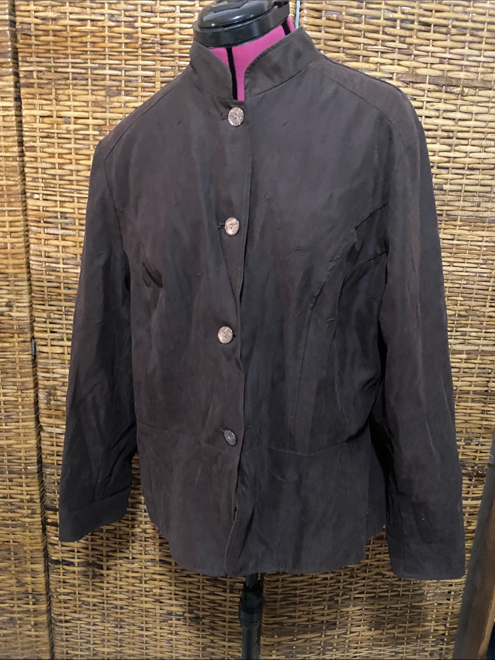 EUC Coldwater CreeK Brown soft, mandarin collar button up blazer jacket lined XL